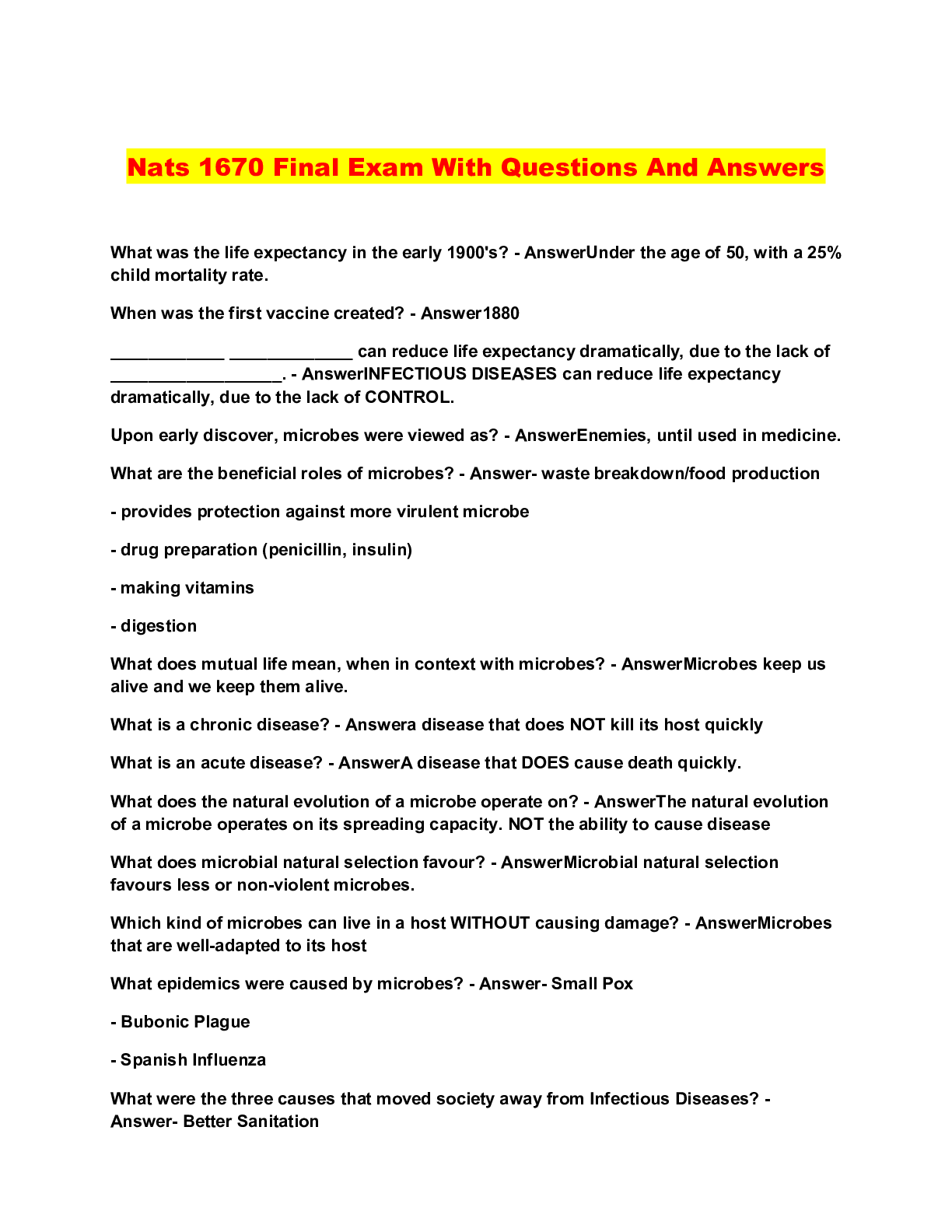 Preview of Nats 1670 Final Exam With Questions And Answers